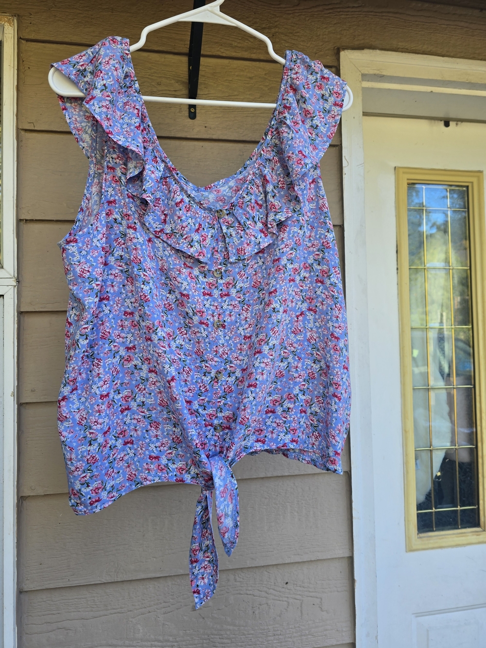 No Boundaries Cottagecore Lavender Floral Ruffle Tie-Front Camisole - XL (15-17)